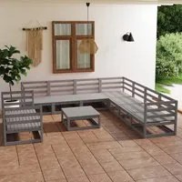 Set Divani da Giardino 10 pz Grigio in Legno Massello di Pino 3075921