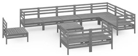 Set Salotto da Giardino 11 pz in Legno Massello di Pino Grigio