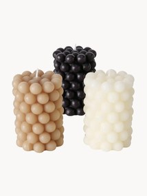 Set di 3 candele a colonna Pearls, alt. 10 cm