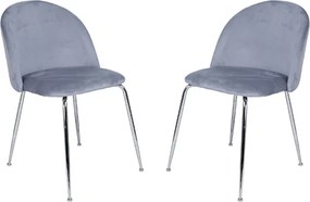 Sedia da pranzo in velluto Grigio Balena con gambe in metallo Cromo - PARIS 2 sedie