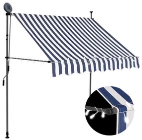 Tenda da Sole Retrattile Manuale con LED 200 cm Blu e Bianco