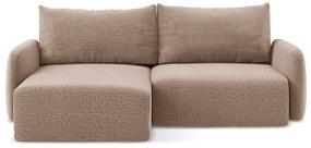 Divano angolare marrone chiaro allungabile/con contenitore (con penisola a sinistra) Kalena – Makamii