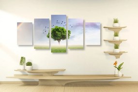 Quadri 5 pezzi – Albero solitario nel prato