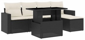 Set divano da giardino 6 pz con cuscini nero in polyrattan