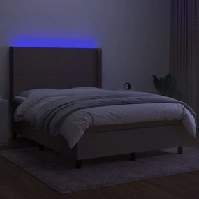 Letto a molle con materasso e led tortora 140x190 cm in tessuto