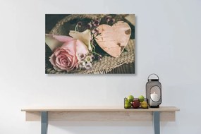Stampa su tela – Rose e cuore in juta