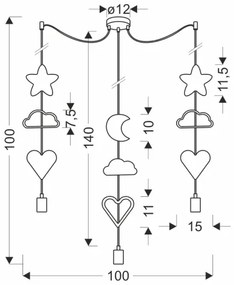 Lampadario sospeso per bambini TRIO 3xE27/20W/230V giallo/bianco/rosa