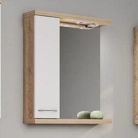 Specchio bagno 55 cm contenitore bicolore bianco e legno chiaro | LAC-ESTIA-55 - KAMALU