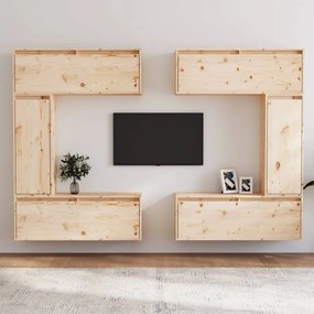Mobili porta tv 6 pz in legno massello di pino