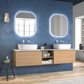Mobile bagno sospeso 175 cm con piano bianco due cassetti e vano a giorno SP-175SS - KAMALU