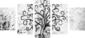 Quadri 5 pezzi – Simbolo dell'albero della vita in bianco e nero