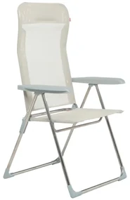 Sedia a sdraio da giardino in alluminio con braccioli pieghevole Relax FIAM, seduta in textilene beige e bianco