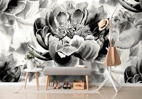Carta da parati – Peonie in bianco e nero