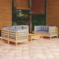 Set Divani da Giardino 7 pz con Cuscini Grigi Massello di Pino 3096249