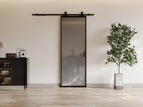 Porta scorrevole esterno muro H205 x L83 cm Alluminio e Vetro temperato fumé - LINCI II