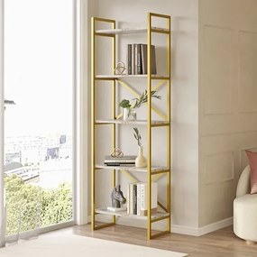 Libreria Oro 58x30x175 Cm 5 Ripiani Effetto Marmo Decus