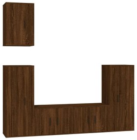 Set mobili porta tv 5 pz rovere marrone in legno multistrato