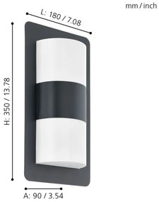 Eglo 98086 - Applique da esterno CISTIERNA 2xE27/10W/230V IP44 antracite