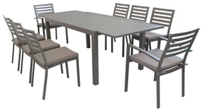 DEXTER - set tavolo in alluminio cm 160/240 x 90 x 75 h con 6 sedie e 2 poltrone Dexter