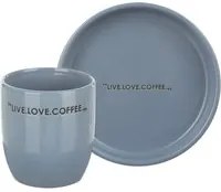 Tazzina caffè 135 ml con piattino blu scritta Quotes