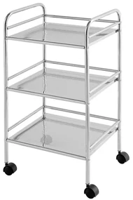 Carrello con ruote e tre ripiani in acciaio cromato in kit di montaggio