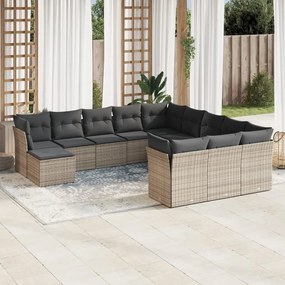 Set divani da giardino 12 pz con cuscini grigio in polyrattan