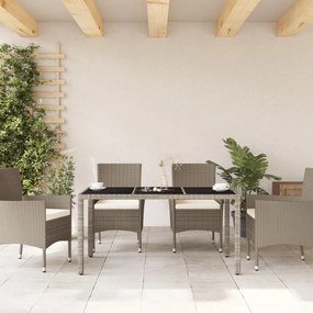 Tavolo giardino piano vetro grigio chiaro 150x90x75 polyrattan