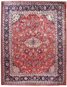 Mahal Tappeto 380x300 Rosso (Iran) Annodato A Mano