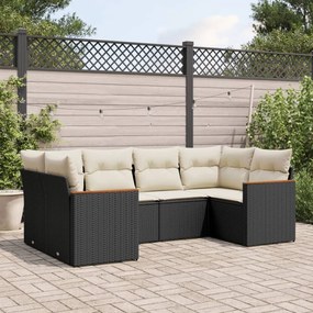 Set divano da giardino 6 pz con cuscini nero in polyrattan