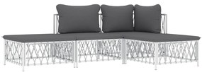 Set salotto da giardino 4 pz con cuscini in acciaio bianco
