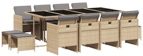 Set pranzo da giardino 13 pz con cuscini beige misto polyrattan