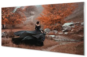 Quadro acrilico Una donna autunno montagne 100x50 cm