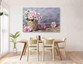 Quadro su tela – Fiori di garofano in vaso a mosaico