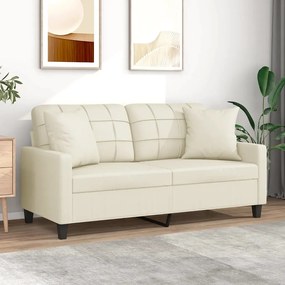 Divano a 2 posti con cuscini crema 140 cm in similpelle
