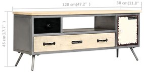 Mobile Porta TV in Mango Massello e Acciaio 120x30x45cm