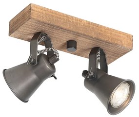 Faretto rustico nero con legno 2 luci orientabile - Jelle