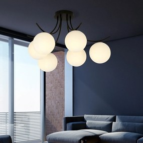 Lampadario da Soffitto in Acciaio e Vetro BOSTON 6 Nero 6xE14