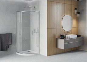 Mexen Rio cabina doccia semicircolare 80 x 80 cm, smerigliata, cromo + piatto Flat, bianco - 863-080-080-01-30-4110