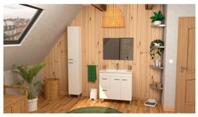 Mobile Da Bagno 80 Cm 2 Ante E 2 Cassetti Con Lavabo E Specchio Aktiva Bianco