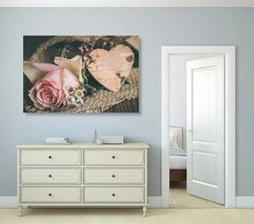 Stampa su tela – Rose e cuore in juta