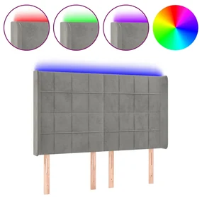 Testiera a led grigio chiaro 147x16x118/128 cm in velluto