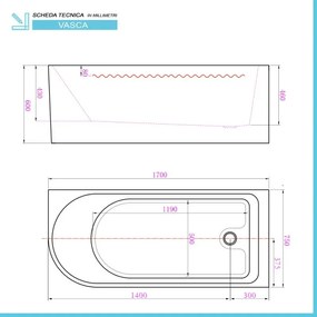 Vasca da bagno angolare lato sinistro 75x170 cm scarico incluso Corinne
