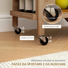 Carrello da Cucina Portavivande Pieghevole 66x40x70 cm a 2 Livelli con Portabottiglie in Legno di Bambù...