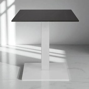 Tavolo bar pub ristorante 70x70 cm base bianca Top esterno effetto Marmo Nero H 75