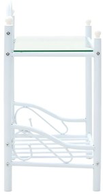 Comodini Set 2 pz Acciaio e Vetro Temperato 45x30,5x60cm Bianco