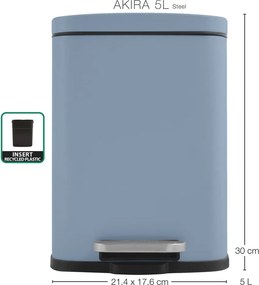 Cestino per la spazzatura azzurro in acciaio con pedale 5 l Akira – Spirella