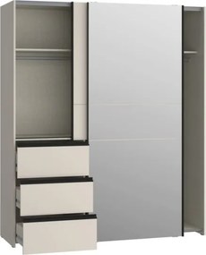 Armadio Guardaroba Scorrevole Con Specchio 170x60x200 Cm 3 Cassetti Winn Sabbia