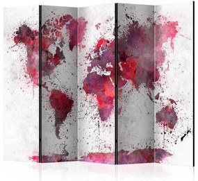 Paravento World Map: Red Watercolors II [Room Dividers]