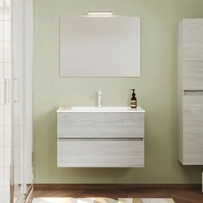 Mobile bagno sospeso rovere grigio 80 cm lavabo e specchiera LED Easy