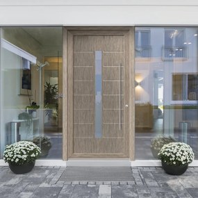 Portoncino d'ingresso Modern1 con vetro L 90 x H 210 cm in PVC verde, apertura spingere a sinistra
